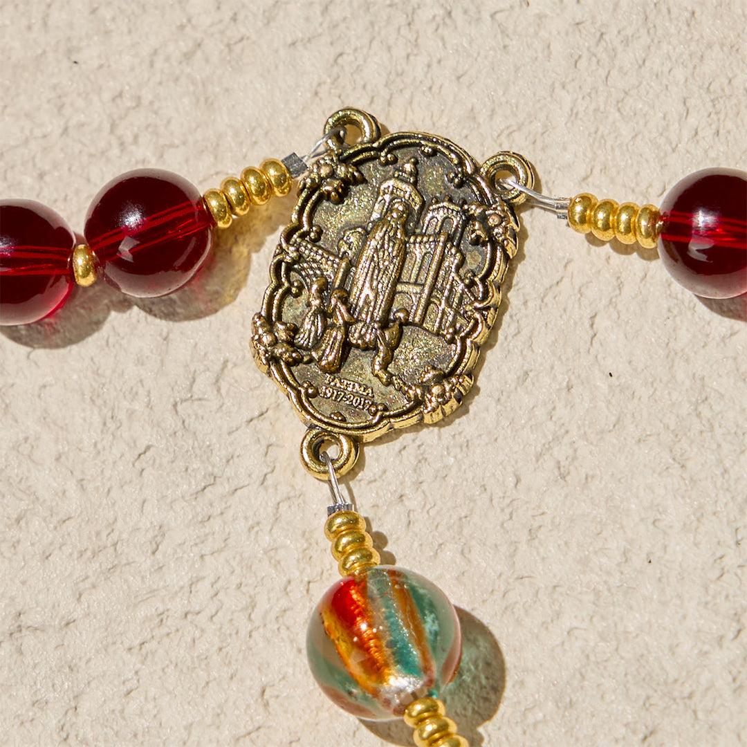 Christianartworkshop Our Lady of Fatima Rosary with Wine Red and Shining Rainbow Beads of Grace - image 9