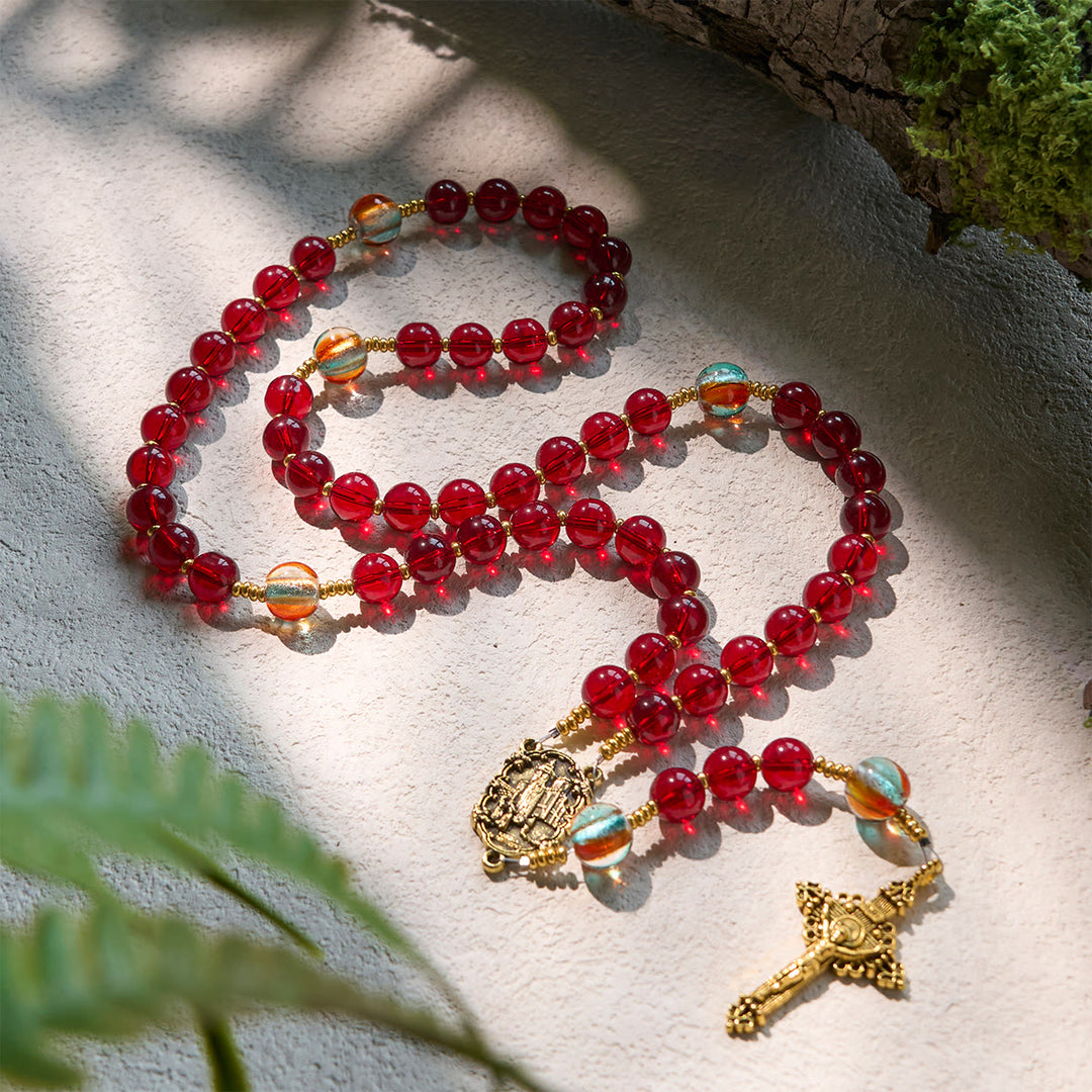 Christianartworkshop Our Lady of Fatima Rosary with Wine Red and Shining Rainbow Beads of Grace - image 5