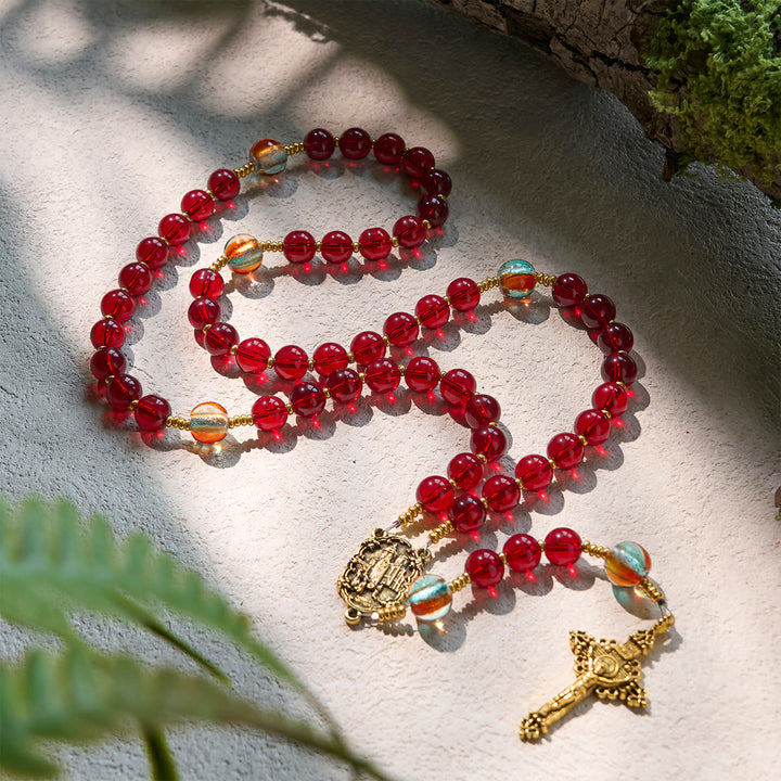 Christianartworkshop Our Lady of Fatima Rosary with Wine Red and Shining Rainbow Beads of Grace - image 5