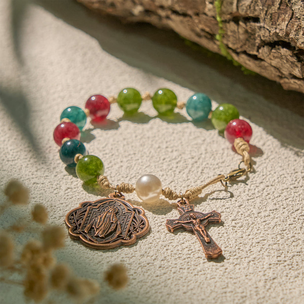 FREE Today: 10mm Natural Tourmaline Agate Bracelets with Miraculous Medal & Crucifix - image 2