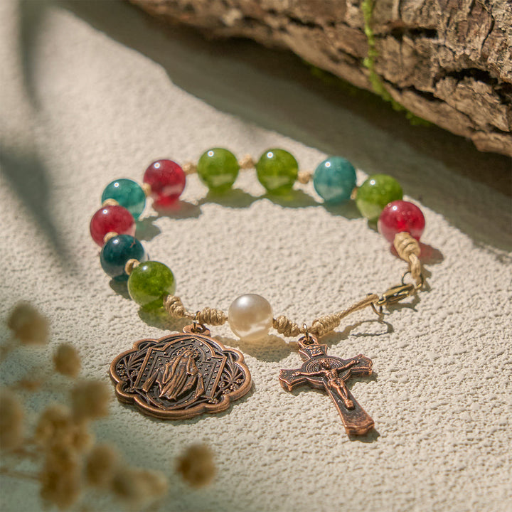 FREE Today: 10mm Natural Tourmaline Agate Bracelets with Miraculous Medal & Crucifix - image 2