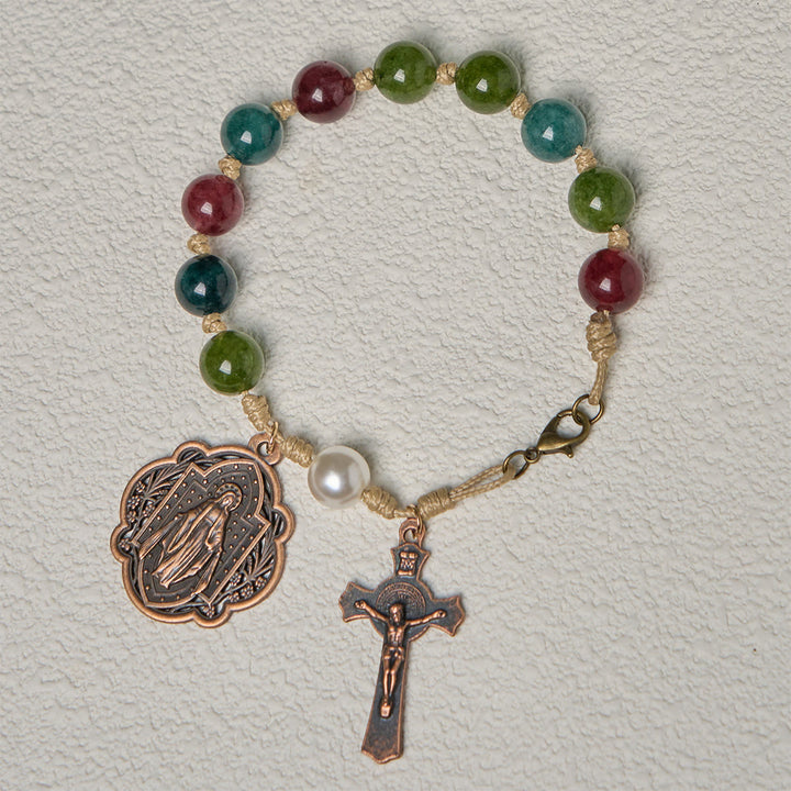 FREE Today: 10mm Natural Tourmaline Agate Bracelets with Miraculous Medal & Crucifix - image 5