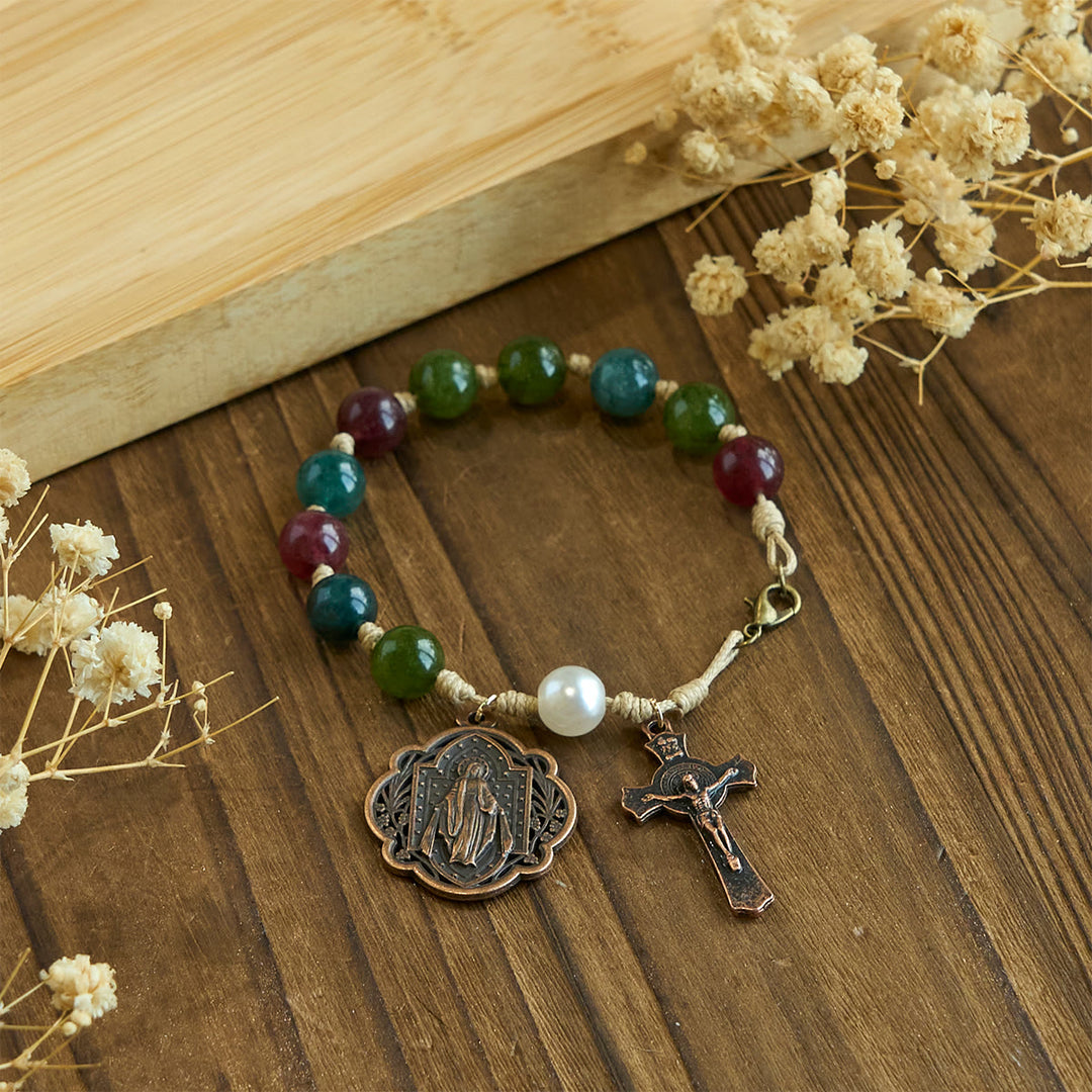 FREE Today: 10mm Natural Tourmaline Agate Bracelets with Miraculous Medal & Crucifix - image 4