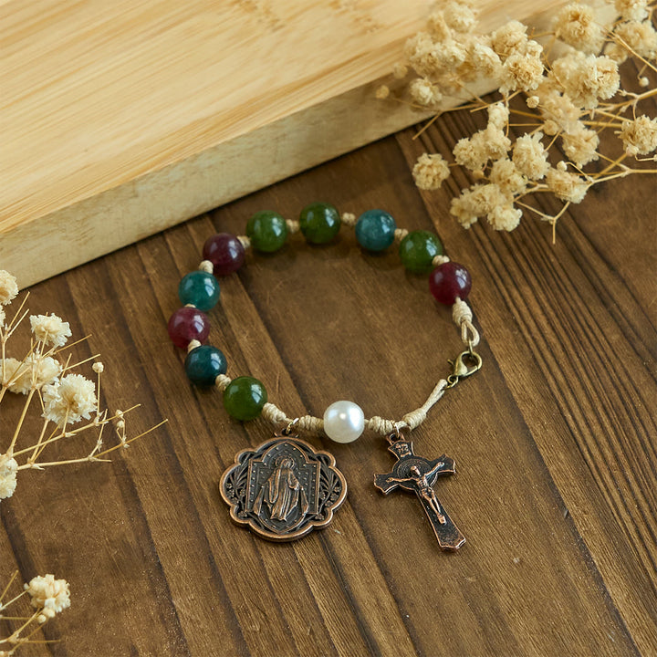 FREE Today: 10mm Natural Tourmaline Agate Bracelets with Miraculous Medal & Crucifix - image 4