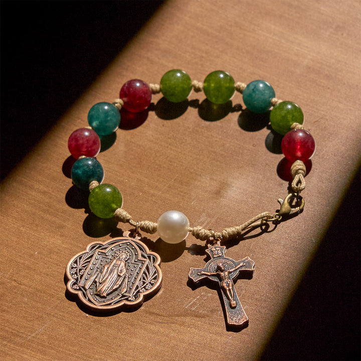 FREE Today: 10mm Natural Tourmaline Agate Bracelets with Miraculous Medal & Crucifix - image 3
