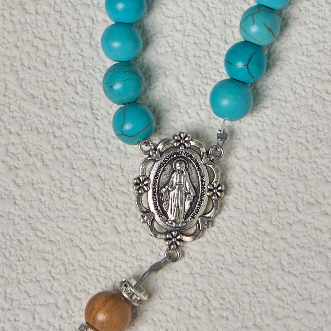 Christianartworkshop Modern Grace Turquoise Gemstone Rosary with Tassel Cross Pendant - image 10