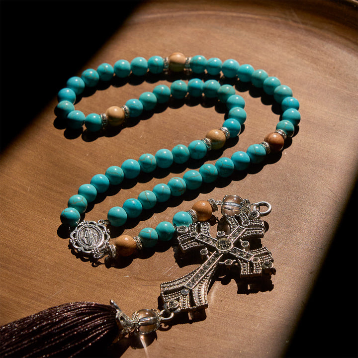 FREE Today: Modern Grace Turquoise Gemstone Rosary with Tassel Cross Pendant - image 5