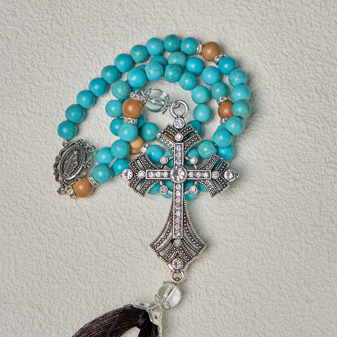 FREE Today: Modern Grace Turquoise Gemstone Rosary with Tassel Cross Pendant - image 8
