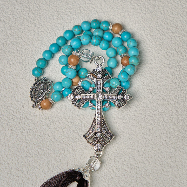 FREE Today: Modern Grace Turquoise Gemstone Rosary with Tassel Cross Pendant - image 8