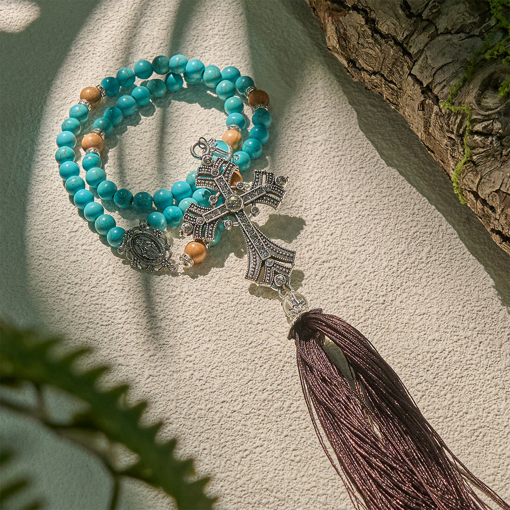 FREE Today: Modern Grace Turquoise Gemstone Rosary with Tassel Cross Pendant - image 2