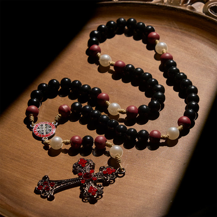 Christianartworkshop Devotional Black and Red Rosary with St. Benedict Blessing and Red Ornate Cross - image 4