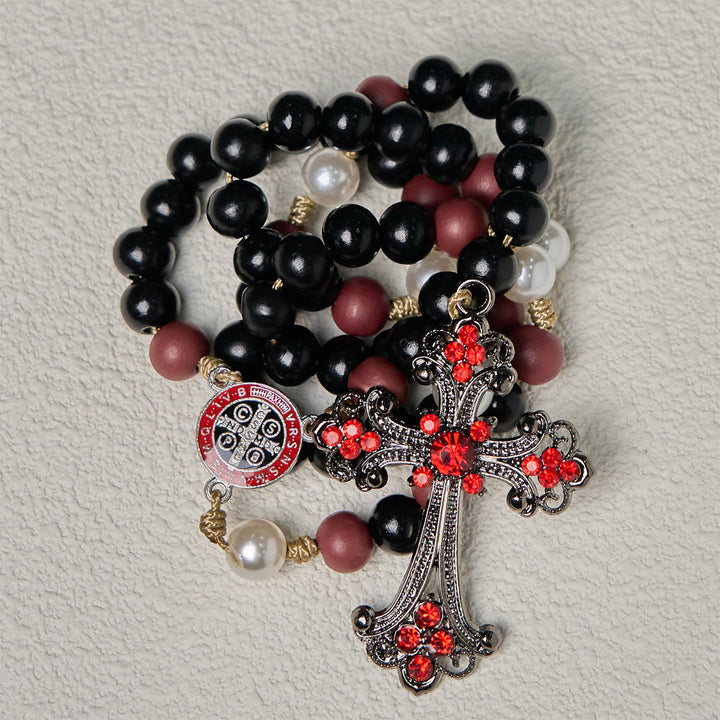 FREE Today: Devotional Black and Red Rosary with St. Benedict Blessing and Red Ornate Cross - image 6