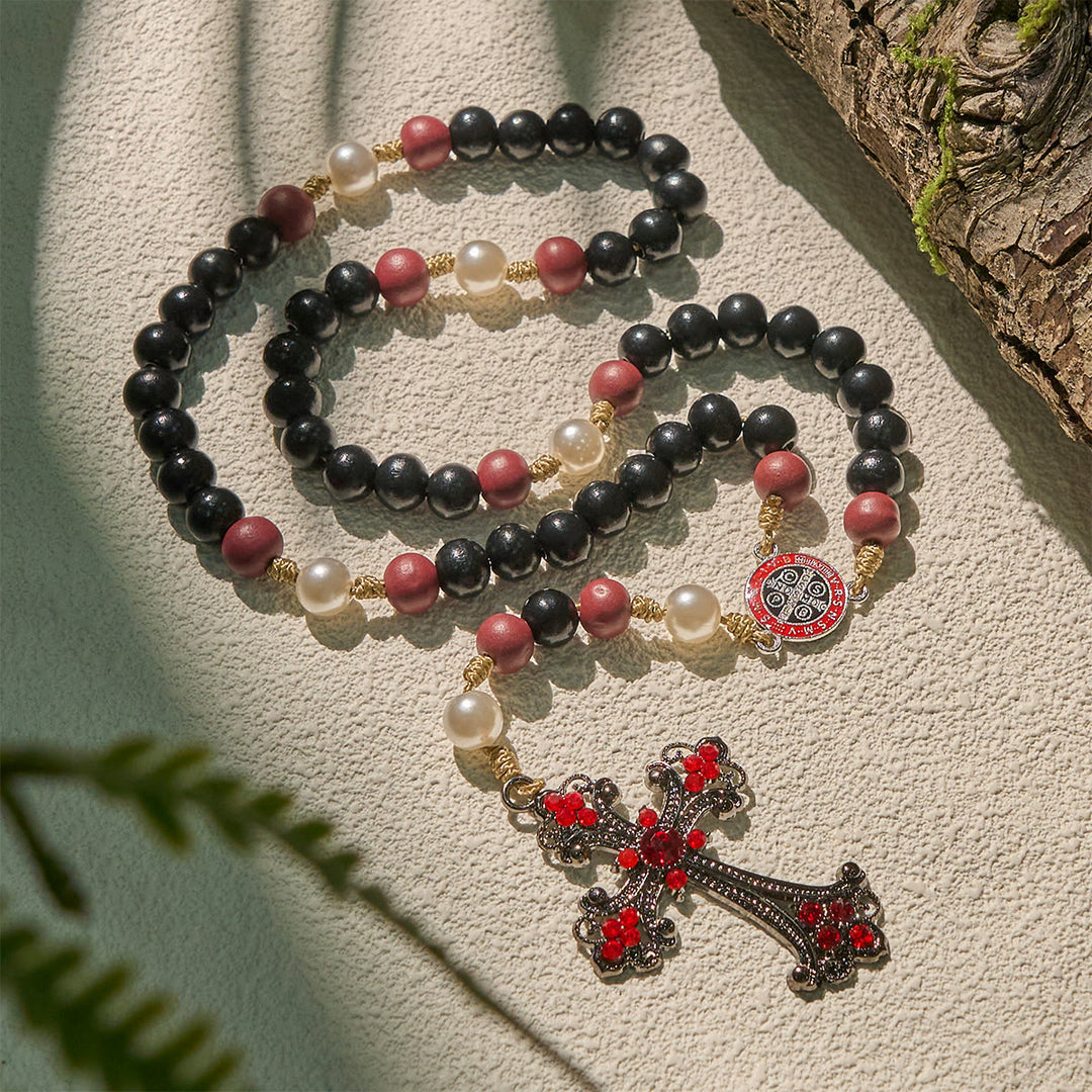 FREE Today: Devotional Black and Red Rosary with St. Benedict Blessing and Red Ornate Cross - St. Benedict & Cross - image 1