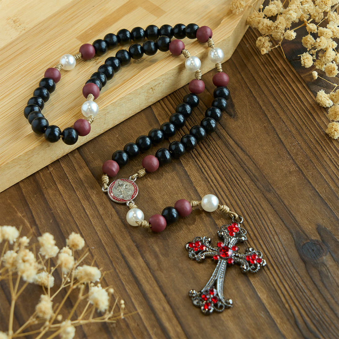 FREE Today: Devotional Black and Red Rosary with St. Benedict Blessing and Red Ornate Cross - image 3