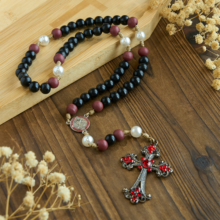 FREE Today: Devotional Black and Red Rosary with St. Benedict Blessing and Red Ornate Cross - image 3
