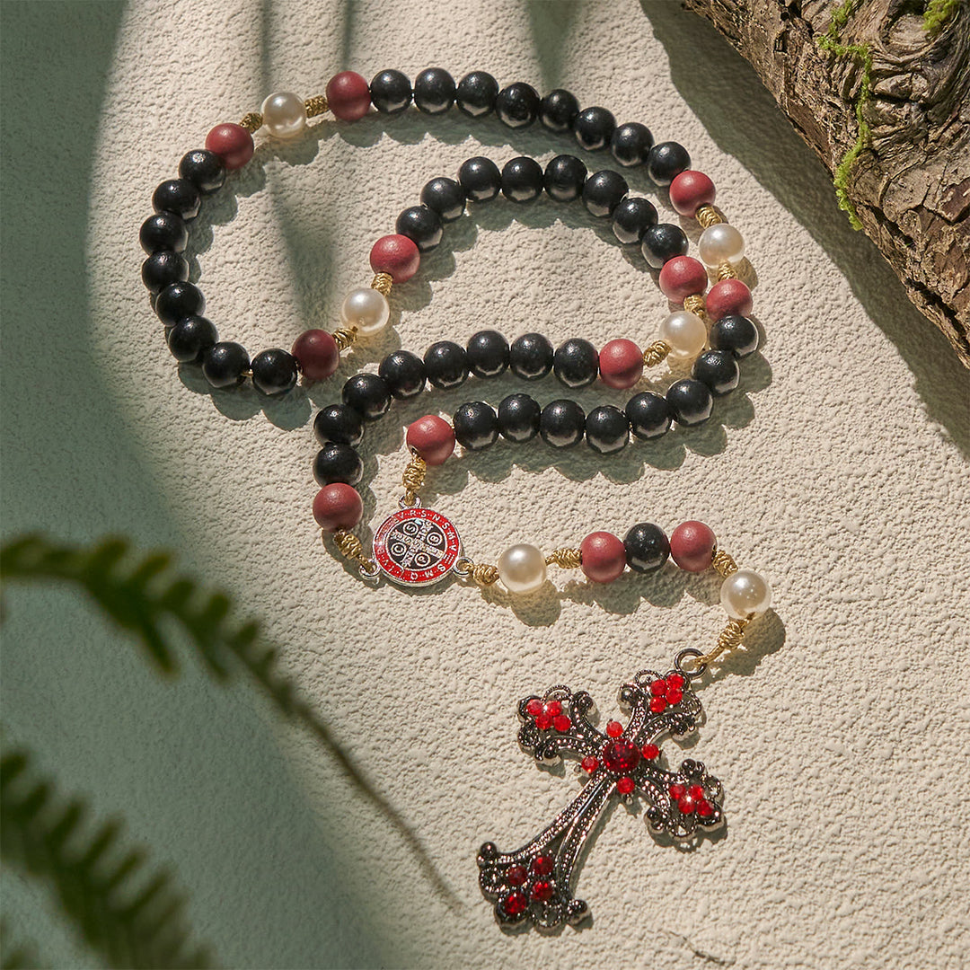 FREE Today: Devotional Black and Red Rosary with St. Benedict Blessing and Red Ornate Cross - image 4