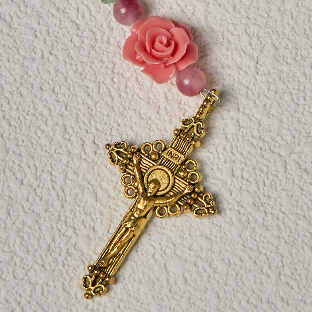 Christianartworkshop Peaceful Bamboo and Pink Floral Rosary with Crucifix and Holy Chalice - image 11