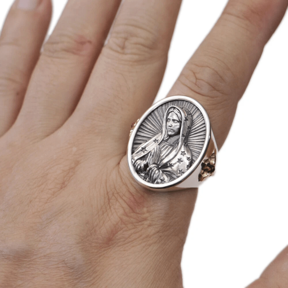 Christianartworkshop Virgin Mary Oval Ring in 925 Silver Divine Protection and Prayer - image 8
