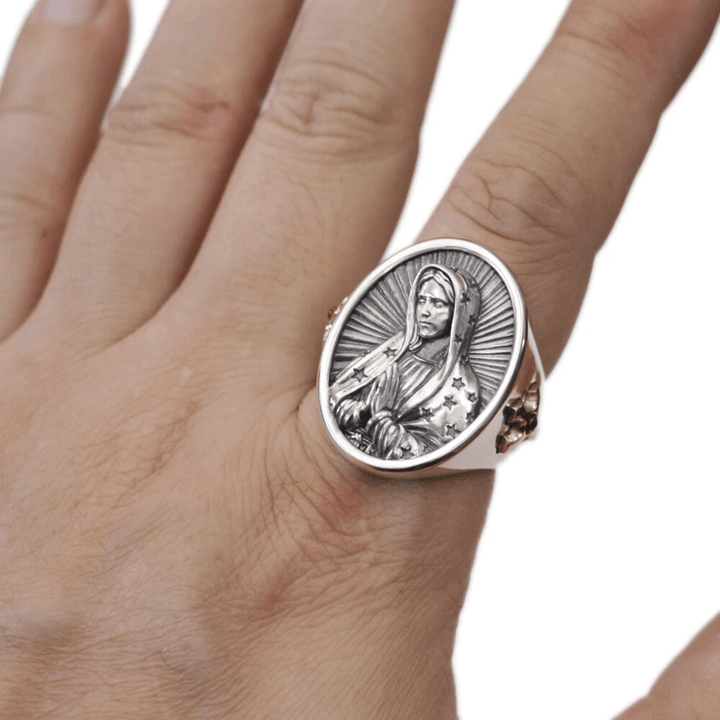 Christianartworkshop Virgin Mary Oval Ring in 925 Silver Divine Protection and Prayer - image 8