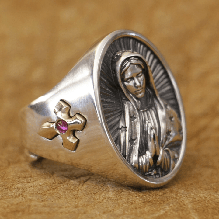 Christianartworkshop Virgin Mary Oval Ring in 925 Silver Divine Protection and Prayer - image 4