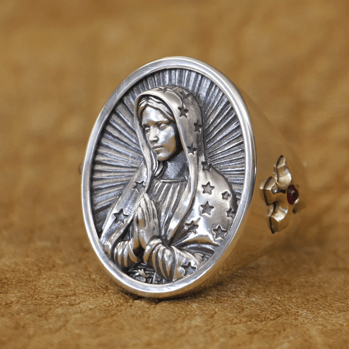Christianartworkshop Virgin Mary Oval Ring in 925 Silver Divine Protection and Prayer - image 2
