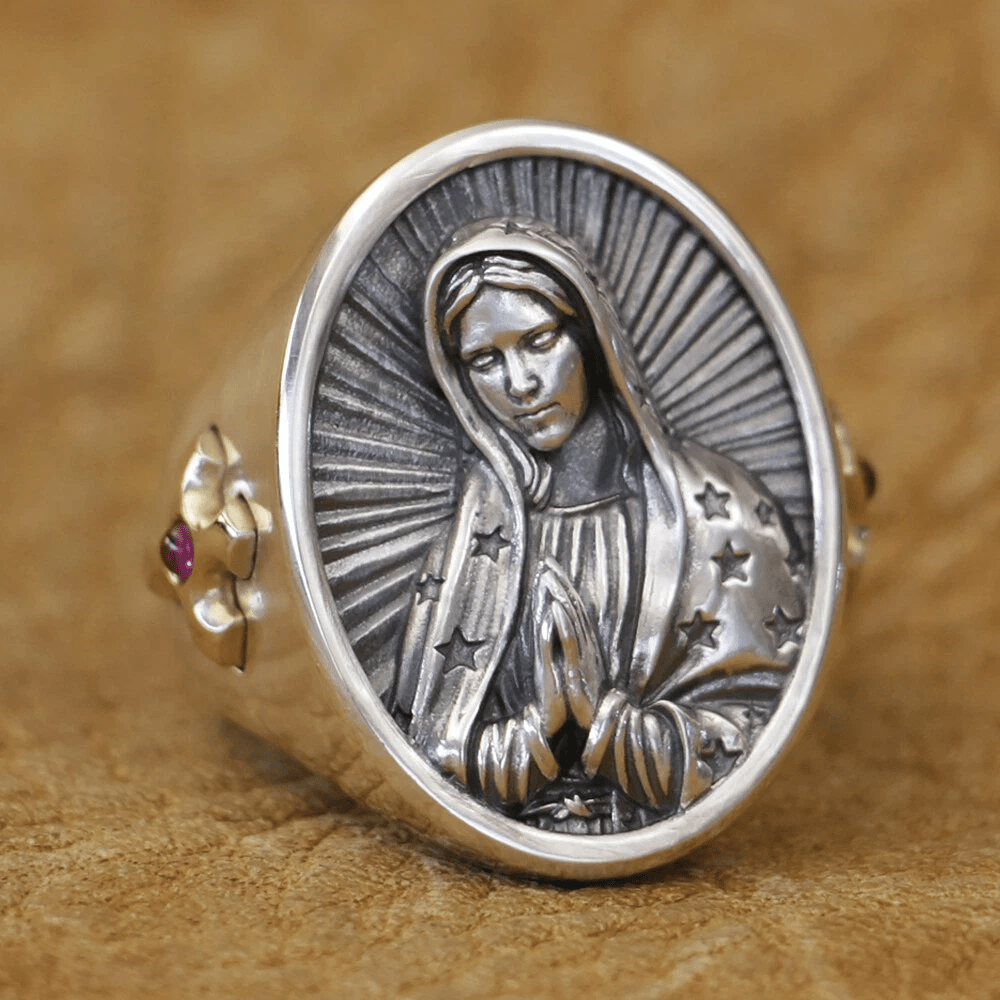 Christianartworkshop Virgin Mary Oval Ring in 925 Silver Divine Protection and Prayer - image 2