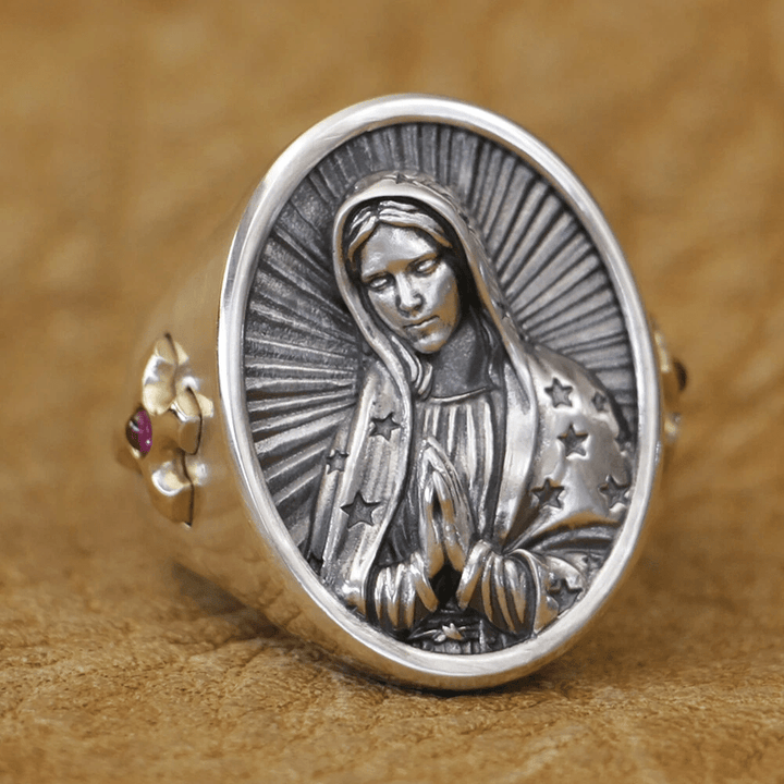 Christianartworkshop Virgin Mary Oval Ring in 925 Silver Divine Protection and Prayer - image 2