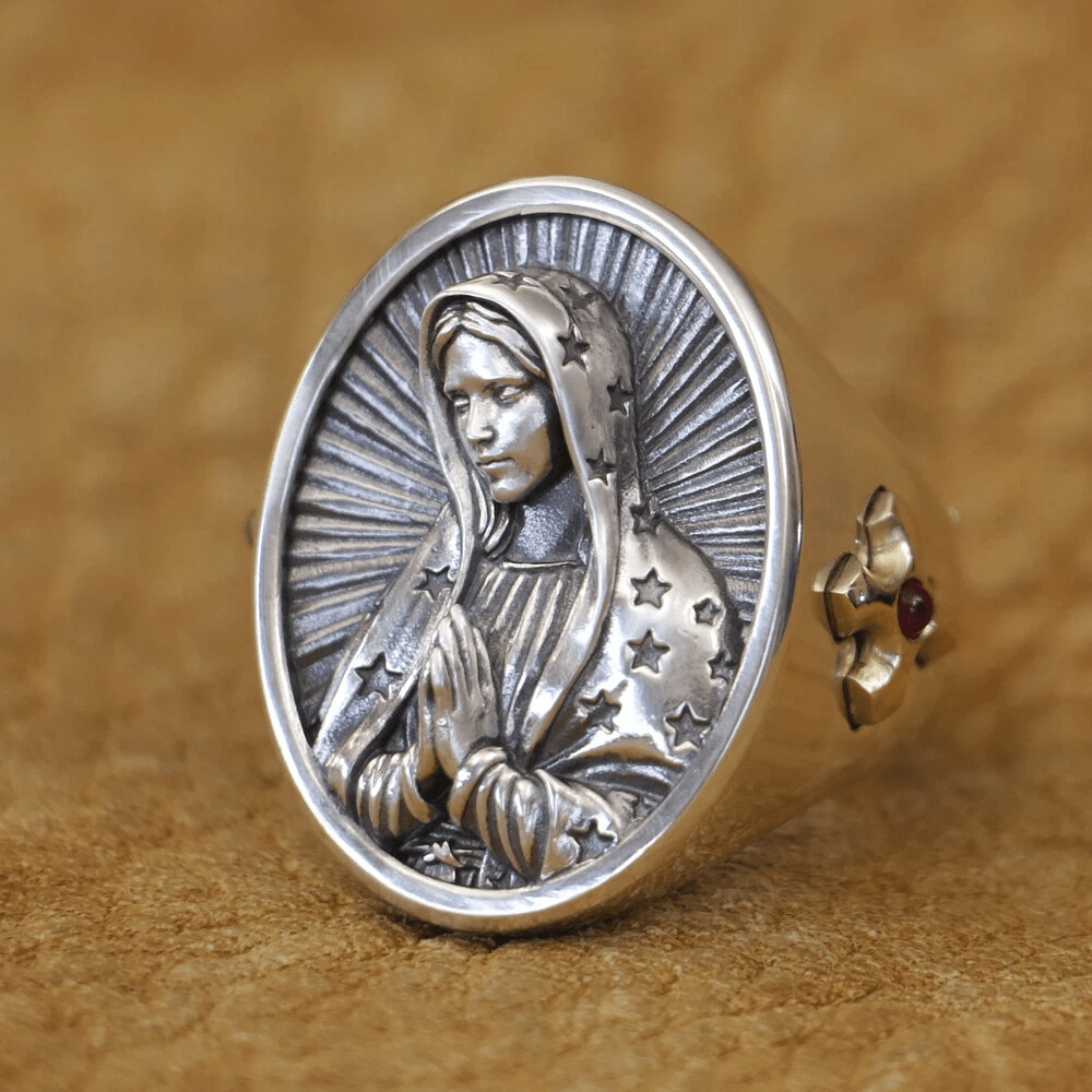 Christianartworkshop Virgin Mary Oval Ring in 925 Silver Divine Protection and Prayer - image 3