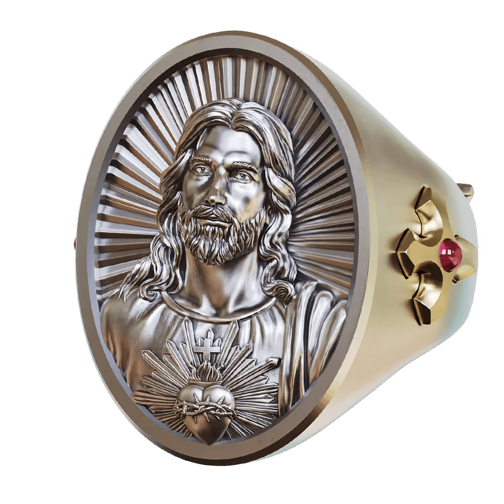 Christianartworkshop Sacred Heart Jesus Ring in 925 Silver: Symbol of Love and Sacrifice - image 2