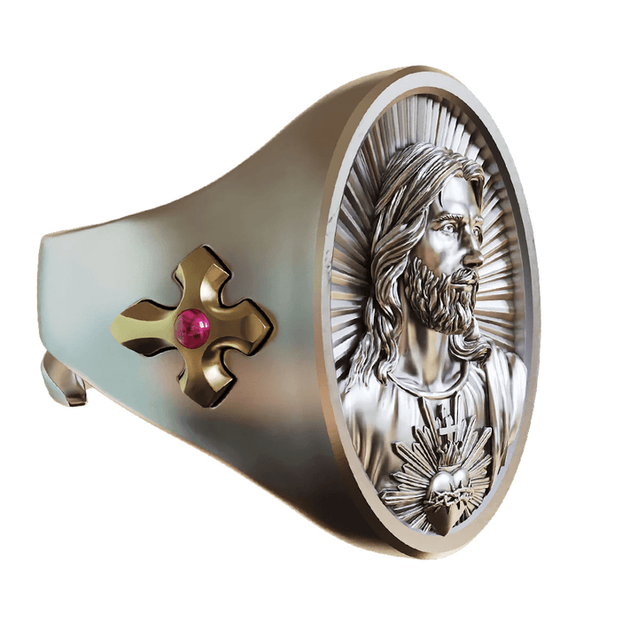 Christianartworkshop Sacred Heart Jesus Ring in 925 Silver: Symbol of Love and Sacrifice - image 6
