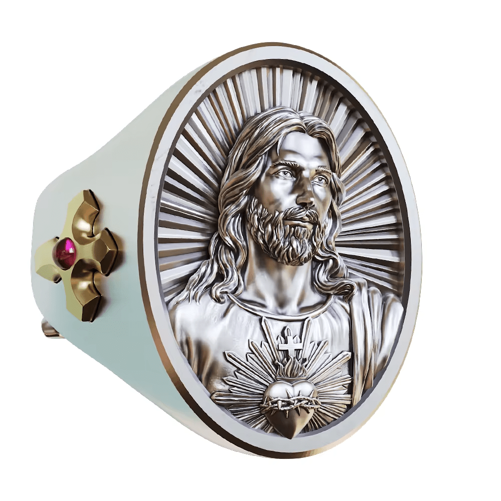 Christianartworkshop Sacred Heart Jesus Ring in 925 Silver: Symbol of Love and Sacrifice - image 3