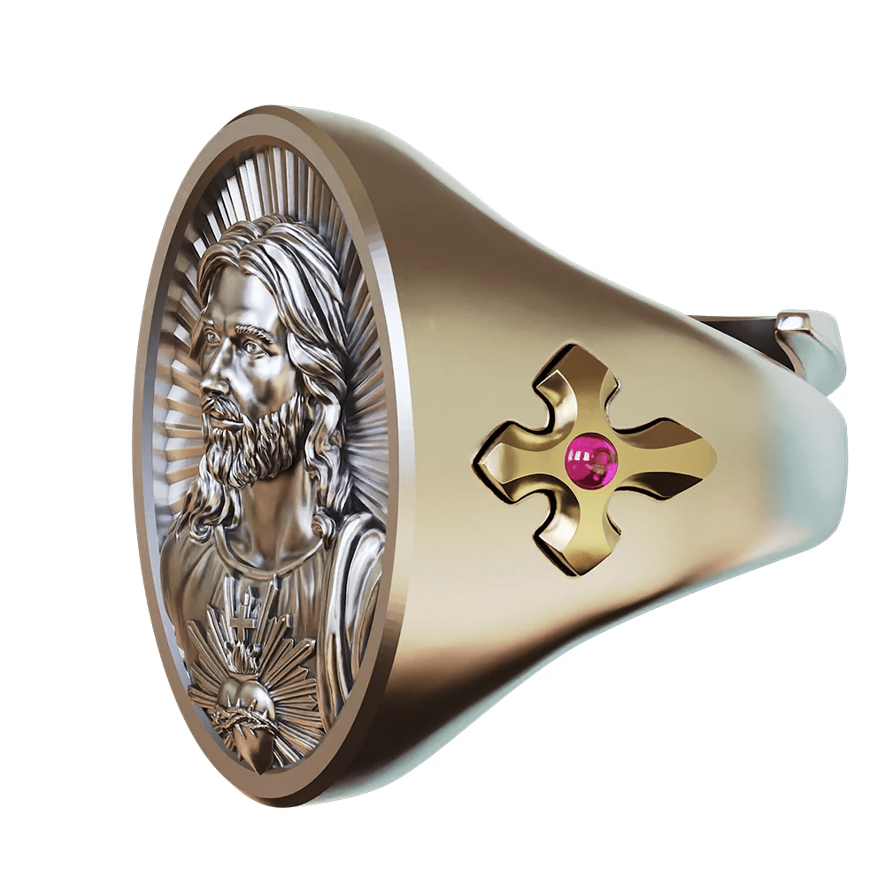 Christianartworkshop Sacred Heart Jesus Ring in 925 Silver: Symbol of Love and Sacrifice - image 7