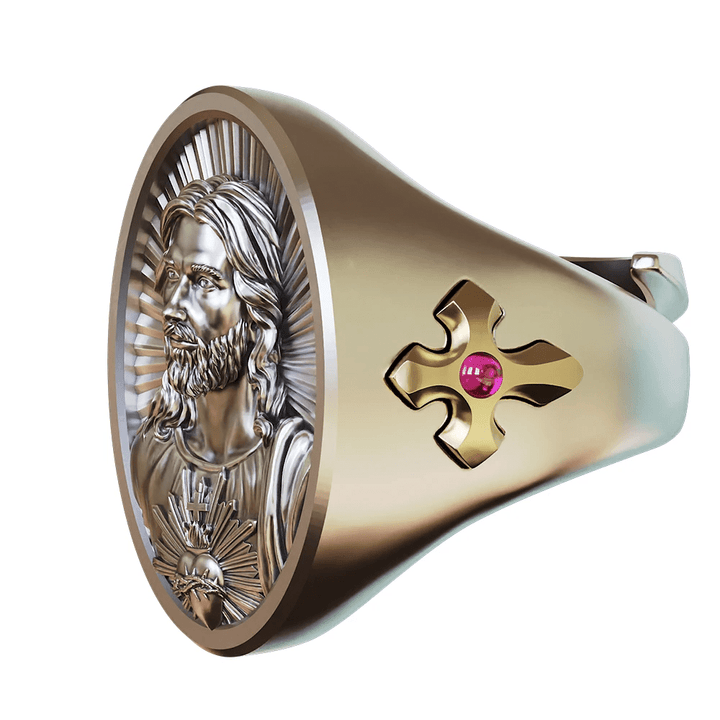Christianartworkshop Sacred Heart Jesus Ring in 925 Silver: Symbol of Love and Sacrifice - image 7