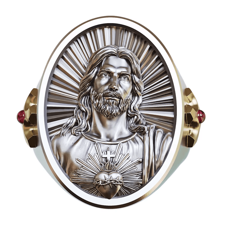 Christianartworkshop Sacred Heart Jesus Ring in 925 Silver: Symbol of Love and Sacrifice - US15 - image 1