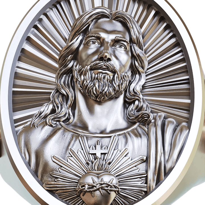 Christianartworkshop Sacred Heart Jesus Ring in 925 Silver: Symbol of Love and Sacrifice - image 5