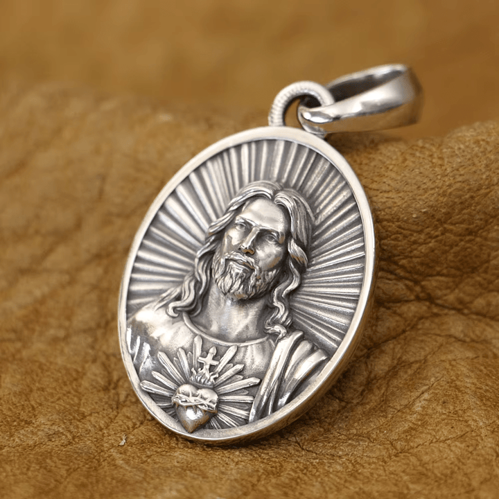 Christianartworkshop Divine Radiance Jesus Sacred Heart Necklace Crafted in Sterling Silver - image 3