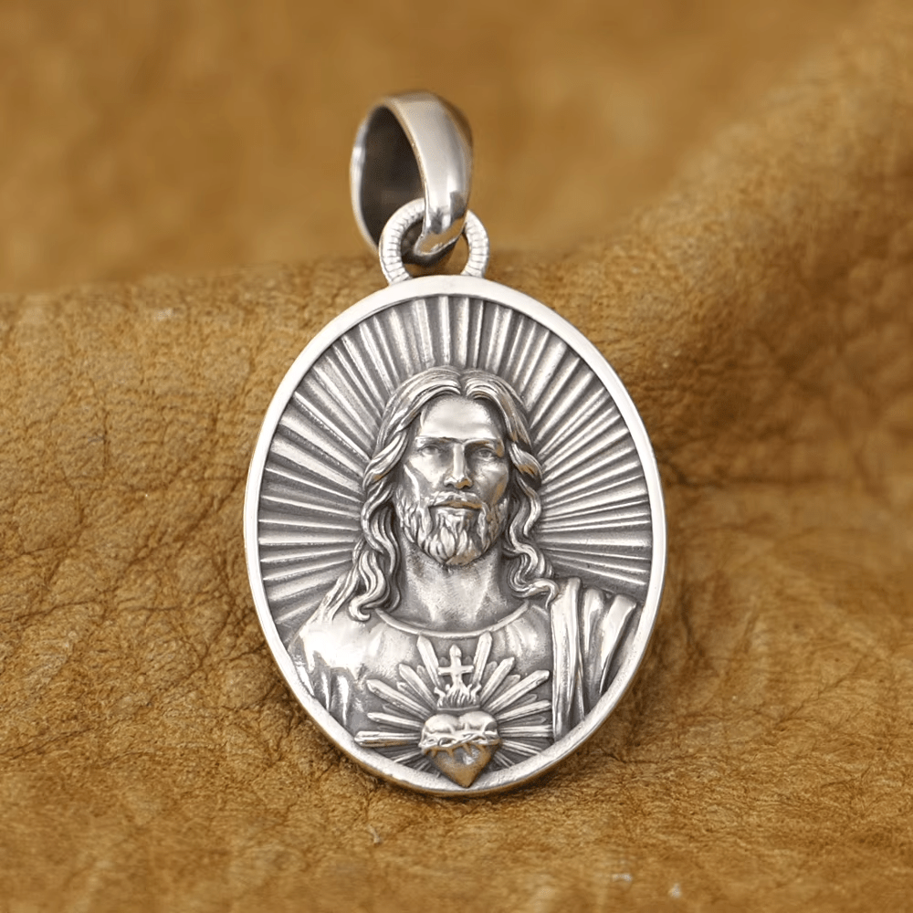 Christianartworkshop Divine Radiance Jesus Sacred Heart Necklace Crafted in Sterling Silver - Jesus - image 1