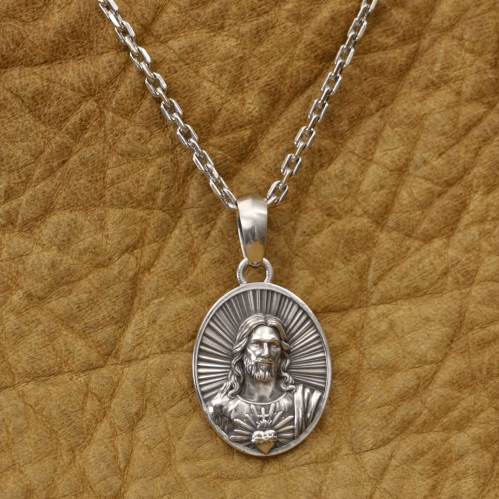 Christianartworkshop Divine Radiance Jesus Sacred Heart Necklace Crafted in Sterling Silver - image 2