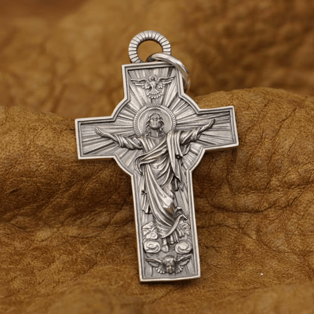 Christianartworkshop Jesus Christ Ascension with Holy Spirit Dove Necklace in Sterling Silver - S (40mm) - image 1