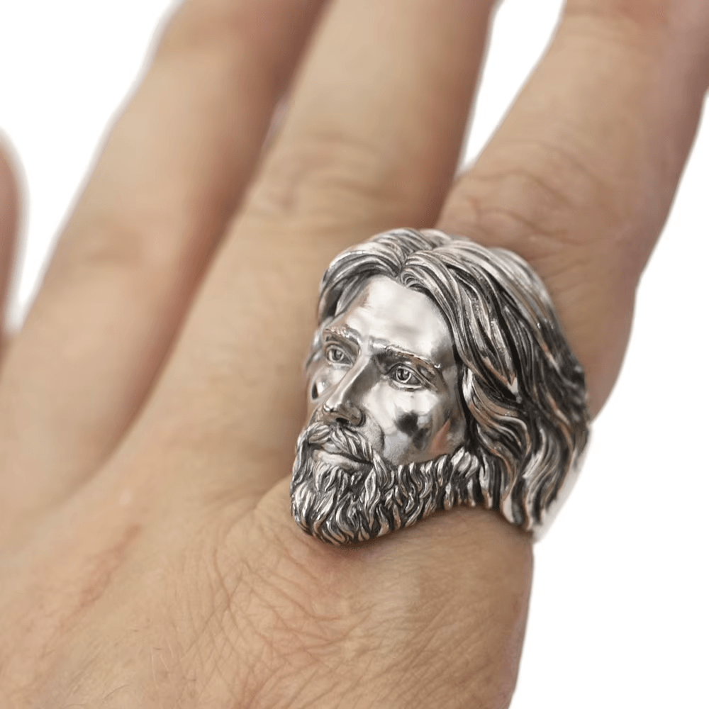 Christianartworkshop Sculpted Sacred Jesus Christ Portrait Ring Crafted in 925 Silver - image 2