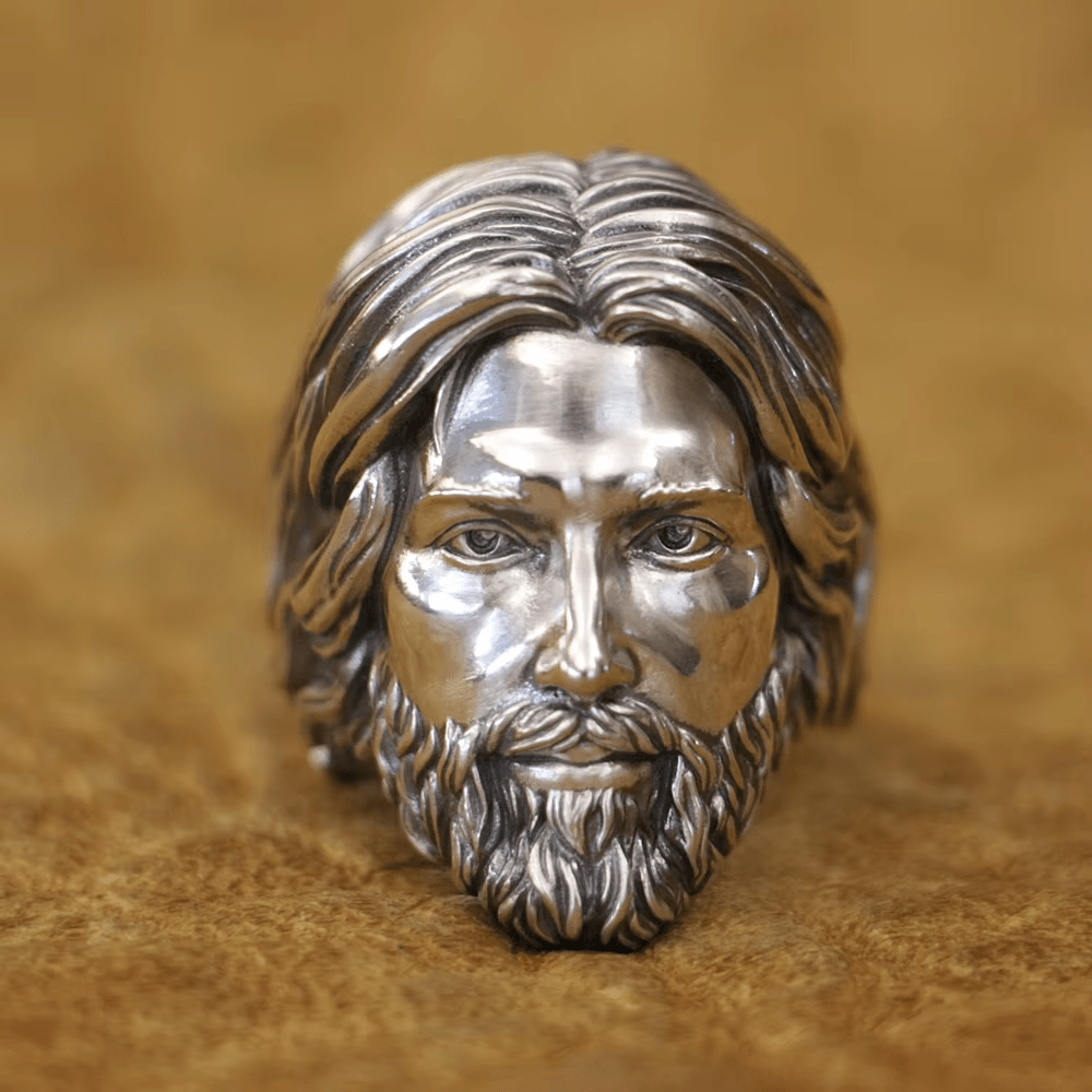 Christianartworkshop Sculpted Sacred Jesus Christ Portrait Ring Crafted in 925 Silver - image 4