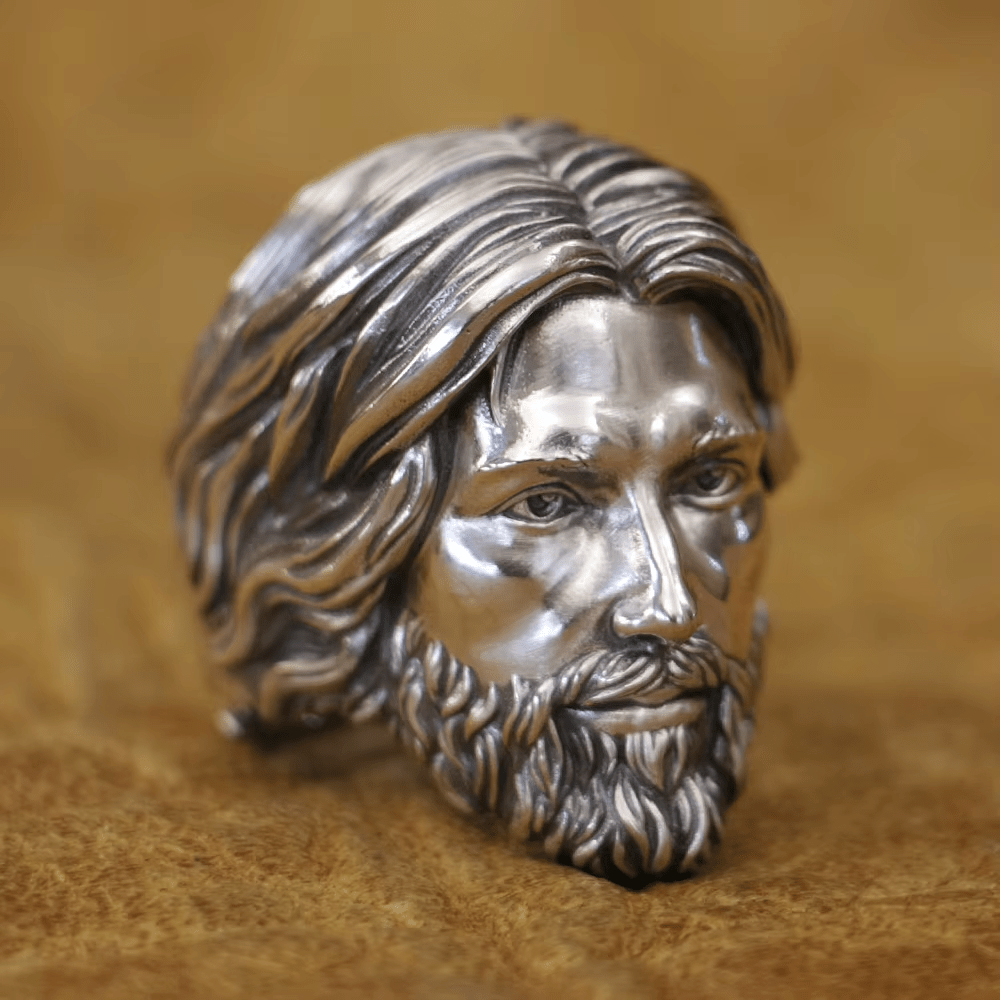 Christianartworkshop Sculpted Sacred Jesus Christ Portrait Ring Crafted in 925 Silver - US 15 - image 0
