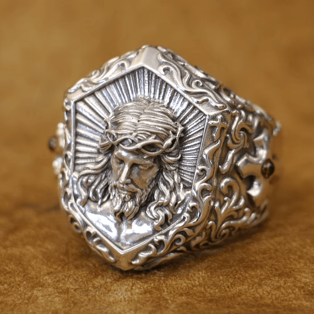 Christianartworkshop Jesus Christ Crown of Thorns Ring in Vintage Style Solid Sterling Silver - US15 - image 1