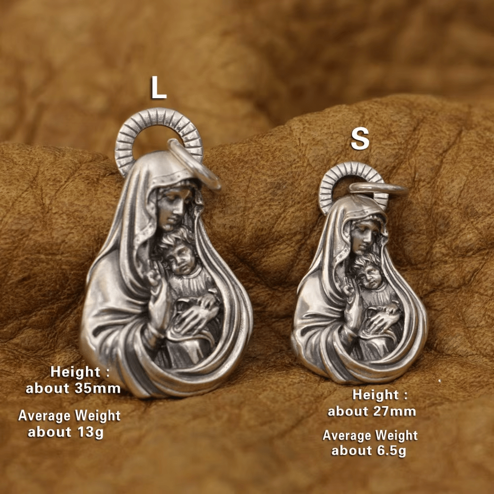 Christianartworkshop Sacred Madonna and Child Devotional Pendant Necklace in Vintage Silver - L (35mm) - image 2