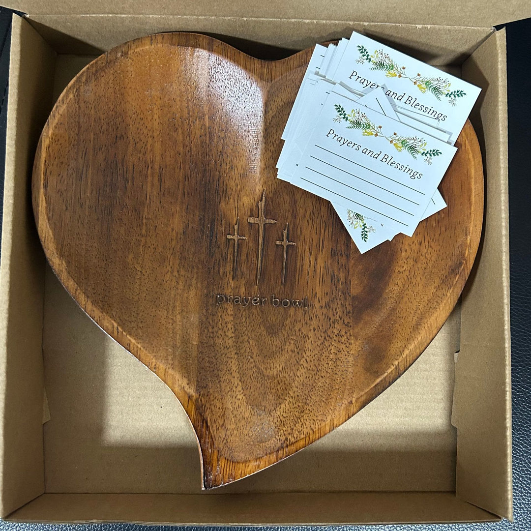 Christianartworkshop 3 Color Wooden Heart Shaped Prayer Bowl with Faith Note Cards - Brown With Cards (24PCS) - image 10