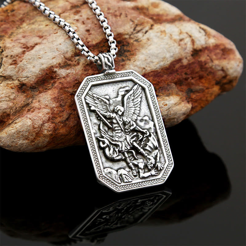 Christianartworkshop Classic Style St. Michael the Archangel Protection Stainless Steel Pendant Necklace - Silver - image 10