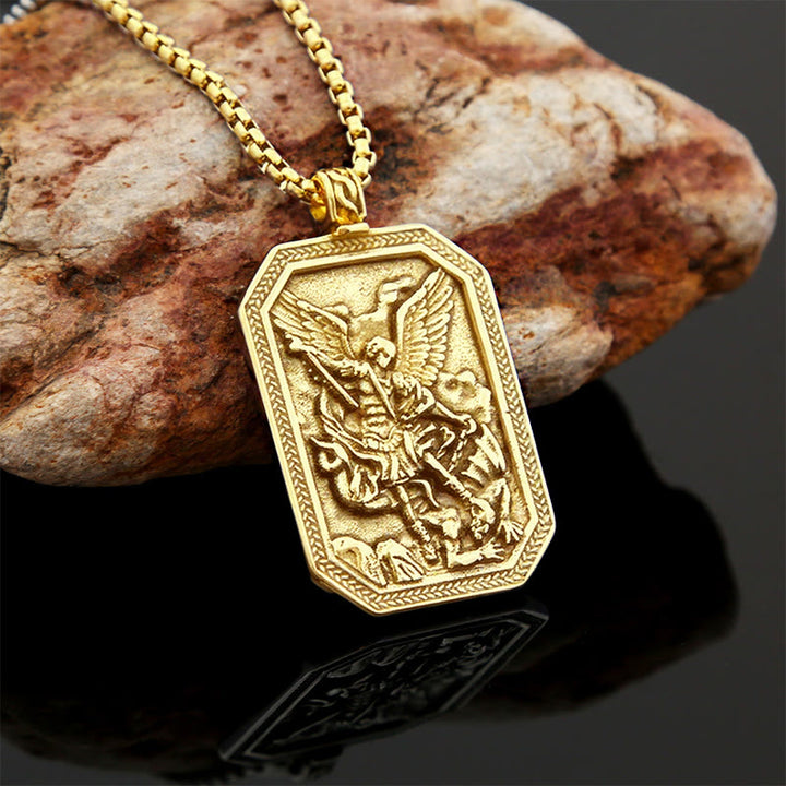 Christianartworkshop Classic Style St. Michael the Archangel Protection Stainless Steel Pendant Necklace - Golden - image 6