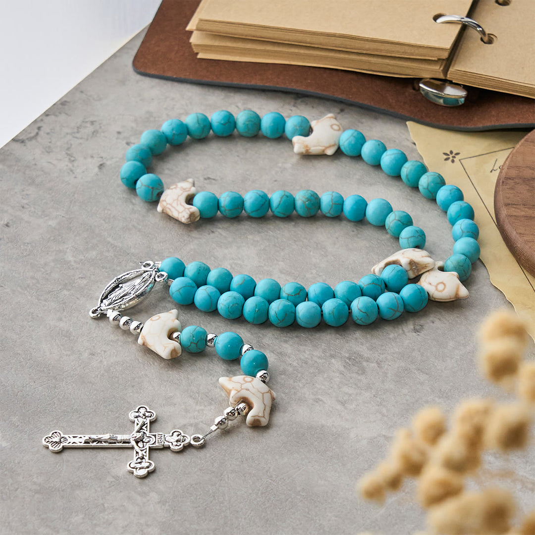 Christianartworkshop Blessed Dolphin Rosary with Turquoise Bead and Miraculous Medal: Ocean of Faith - Dolphin Rosary - image 1