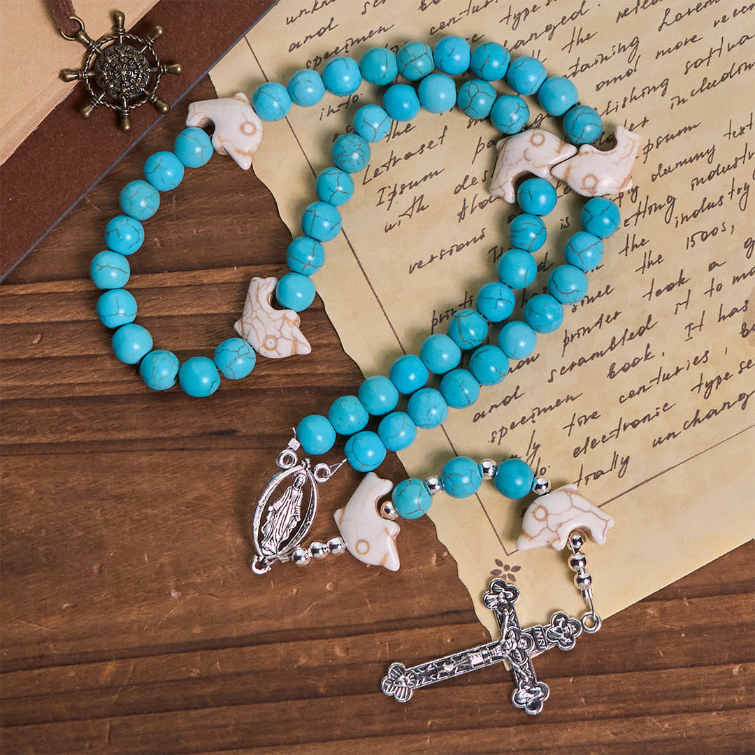 Christianartworkshop Blessed Dolphin Rosary with Turquoise Bead and Miraculous Medal: Ocean of Faith - image 5