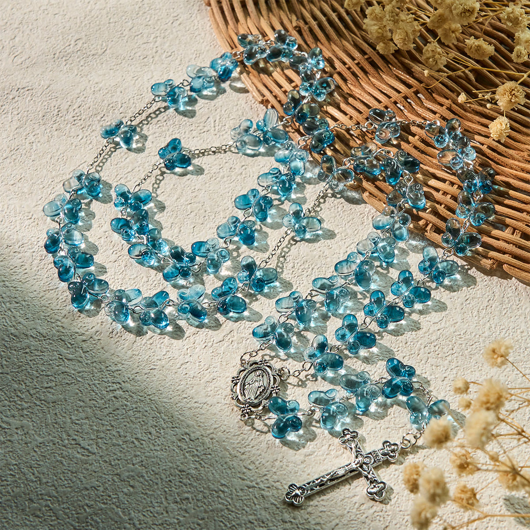 FREE Today: Wings of Devotion Shimmering Blue Butterfly Prayer Rosary with Miraculous Medal - Butterfly Rosary - image 1